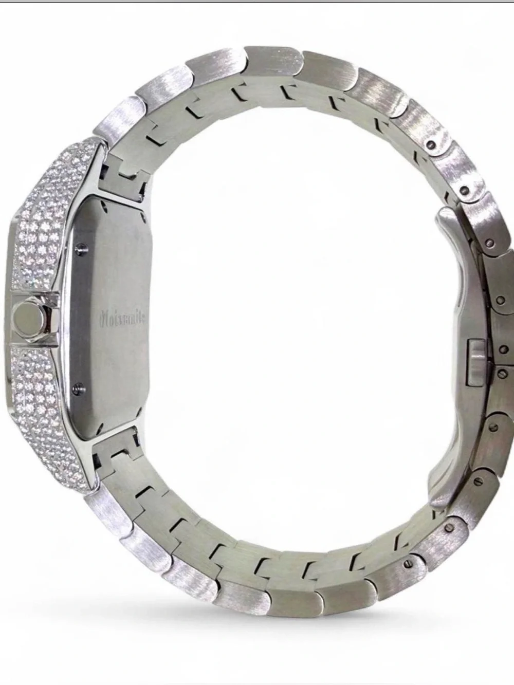 Blue Dial Moissanite Automatic Square Watch Stainless Steel Roman Dial